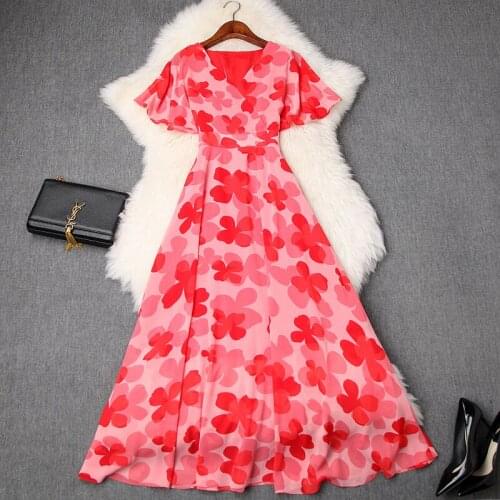 Sexy Cute lady dress Spring 2021 new Luxury Designer Women Print V Neck empire Party Dress Bohemian Chiffon long dresses summer