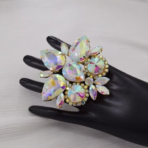 Big size Rhinestones Ring for wedding bridal jewelry Crystal AB Stage exaggerated Rings for women adjustable size