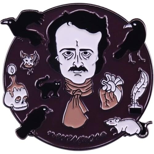 Edgar Allan Poe button pin Nevermore raven badge Gothic creepy jewelry