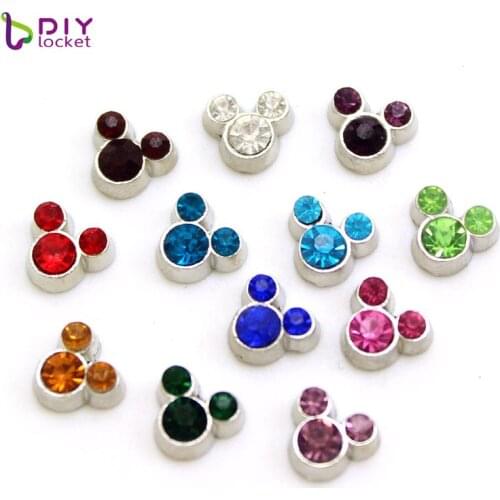12pcs/lot Mini Colorful Crystal Mickey Birthstone Floating Charms For Glass Locket LSFC116