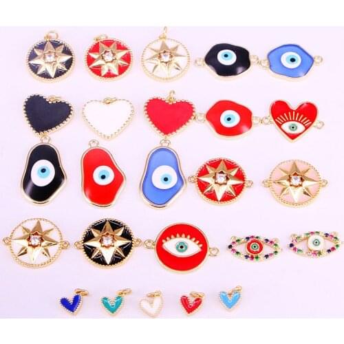 15PCS, Enamel CZ Eyes Pendant Crystal Zircon Micro Pave Charm For Making Popular Jewelry Accessories