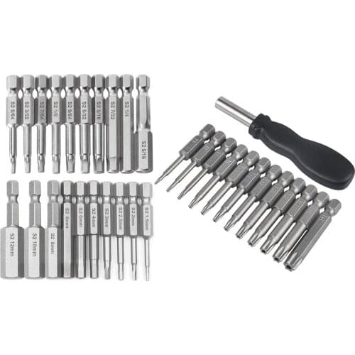 20Pcs Hex Head Wrench Drill Bit Set(Metric +SAE) & 12 Pack Torx Head Screwdriver Bit Set 1/4 Inch Hex Shank T5-T40