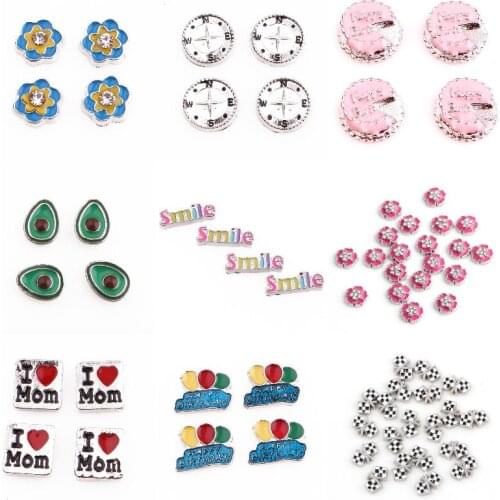 20Pcs Alloy Flower Avocado Compass Floating Charms Diy Words Smile I Love Mom Pendant For Locket Necklaces Bracelet Jewelry