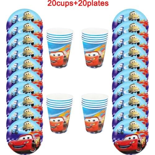 40Pcs Cartoon Disney Cars Theme Kids Birthday Party Disposable Tableware Sets Paper Cup Plate Girls Party Decoration Supplies