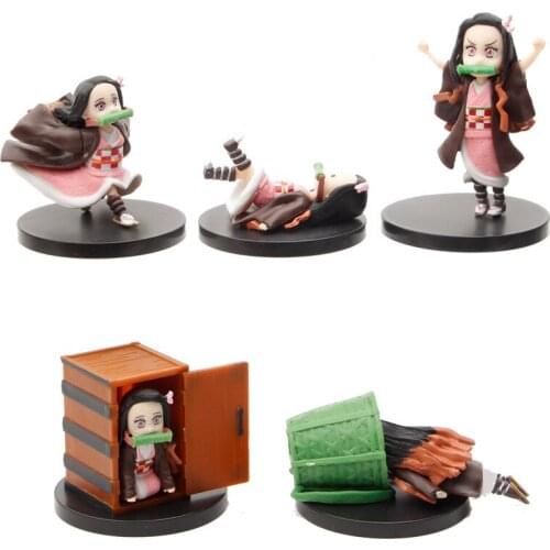 5pcs/set Kawaii Demon Slayer Japan Anime PVC Figure Toys New Cute Kamado Nezuko Doll Room Decor Ornaments Birthday Gift for Boys