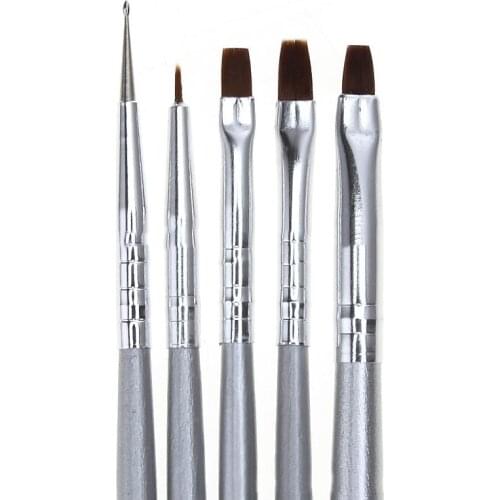 5PCs/Set Silver Painting Brush Dotting Pen Nail Art UV Gel 3D Manicure Design Draw Paint Pen Nail Tools