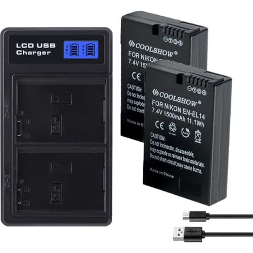 EN-EL14 Battery 1500mAh for Nikon D3100 D3200 D3300 D3400 D3500 P7000 D5600 D5100 D5200 Batterie ENEL14 LCD USB Dual Charger