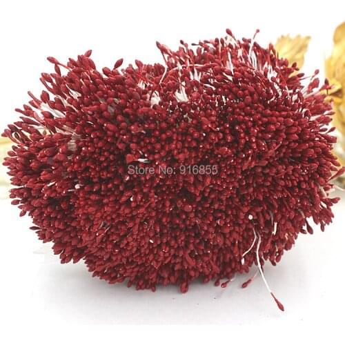Free shipping 1800pcs 1mm dark red color Double Heads Artificial pearl Flower Stamen Sugarcraft Card Craft Cake Decoration