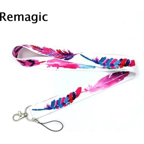 20pcs Colorful feathers Neck Strap Lanyard keychain Mobile Phone Strap ID Badge Holder Rope Key Chain Keyrings cosplay Accessory
