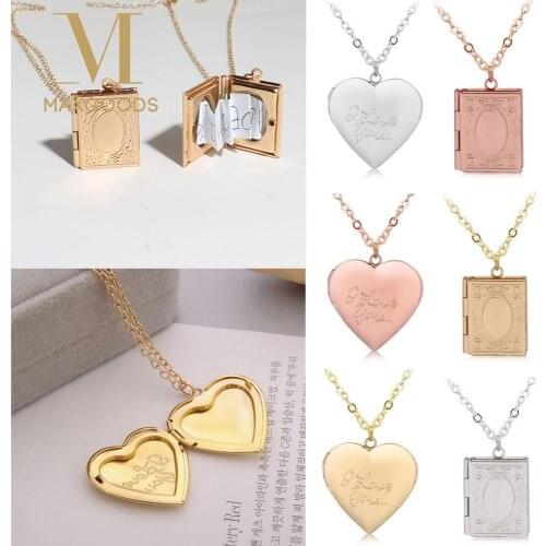 New Heart Shaped Photo Picture Locket Necklace Love Heart Secret Message Pendant Chain Vintage Gifts For Lover Couples Friend