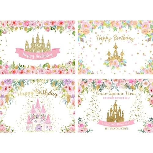 Kids Girl Birthday Castle Backdrops Rose Floral Cake Table Party Baby Photography Child Background Artistic Child Photo Studio