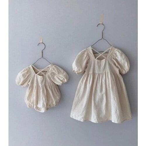 MILANCEL kids dress little sisiter bodysuits big sister dress linen kids dress baby bodysuit