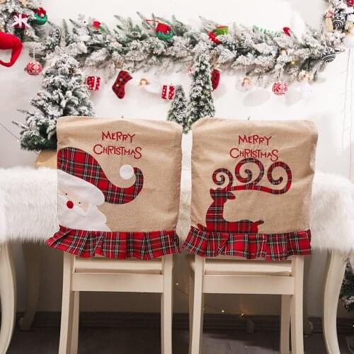Santa Elk Chair Covers Christmas Decor Dinner Chair Xmas Cap Sets Dinner Table Non-woven Chair Back Covers For Home Decorations