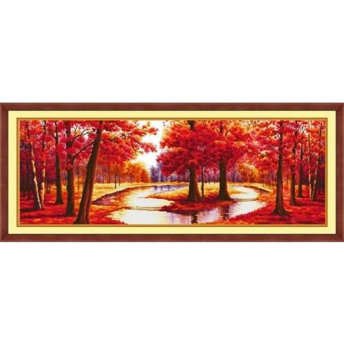 Joy Sunday Cross Stitch Red Trees Patterns Stamped 11ct Embroidery Needlework Sets Printed Cross Stitch Kit Counted Cross Stitch