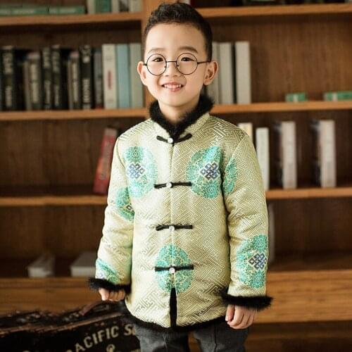 Boys Chinese traditional New Year clothing kids clothes sets Thick Printed Chinese Knot Spring Festival Tang suit