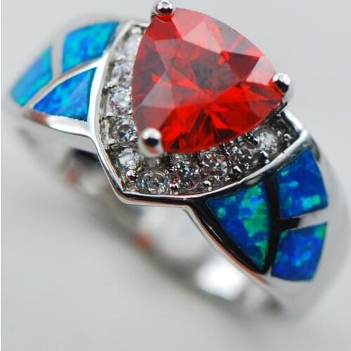 Red Crystal Zircon Blue Opal 925 Sterling Silver Ring Size 6 7 8 9 10 R1331