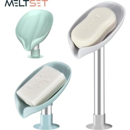 Leaf Shape Soap Box Bathroom Drain Soap Holder Rack Suction Cup Shower Soap Dishes Sponge Storage Plate Tray Bathroom Supplies