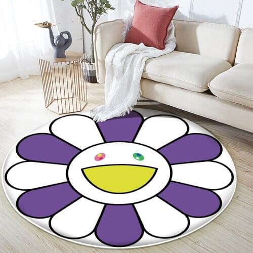 Tapis Salon Sunflower Mat Round Rug Non-Slip Flannel Carpet Non-slip Bath Mat Soft Fluffy Living Room Bedroom Decorative Carpet