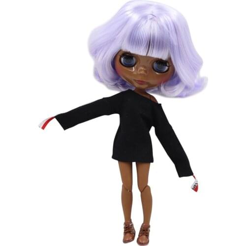 ICY DBS Blyth doll super black darkest skin Glossy face join body Points in the Purple hair.No.BL1017/6005