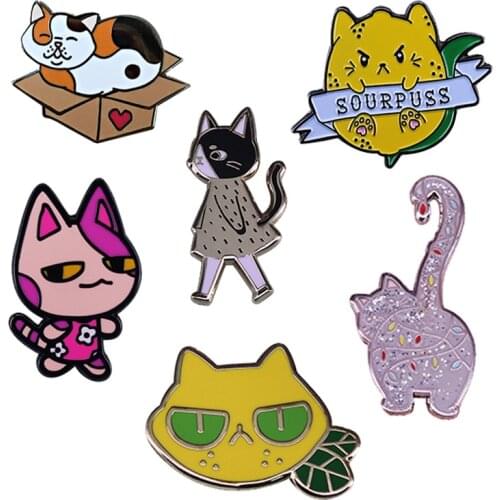 Lovely cat kitty collar pin sourpuss lemon cats brooch funny Christmas gift