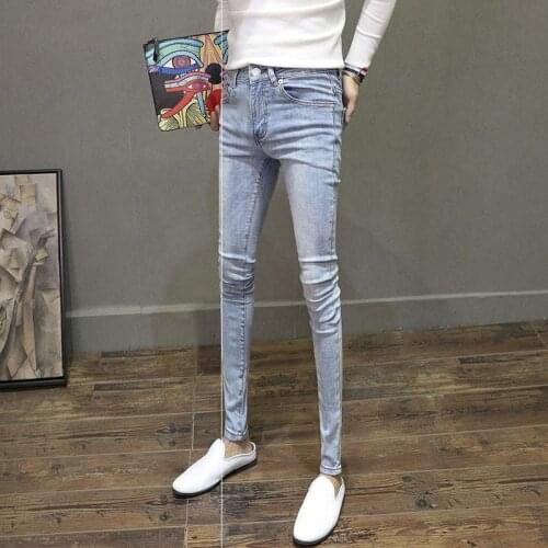 Fashion 2021 teenager skinny jeans men stretch Social spirit guy stretch jeans men Korean feet long teenager pencil pants