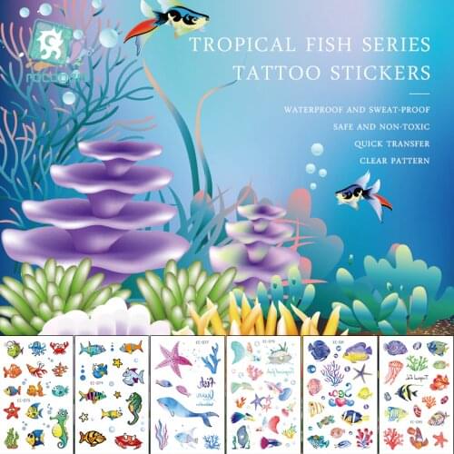 Cartoon Tropical Fish Temporary Watercolor Tattoo Sticker Waterproof Chirdren Tatouage Fashion Fake Body Art Kids Hand Tatoo