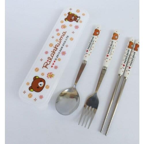 50 sets Childrens cartoon stainless steel cutlery set childrens fork spoon chopsticks set