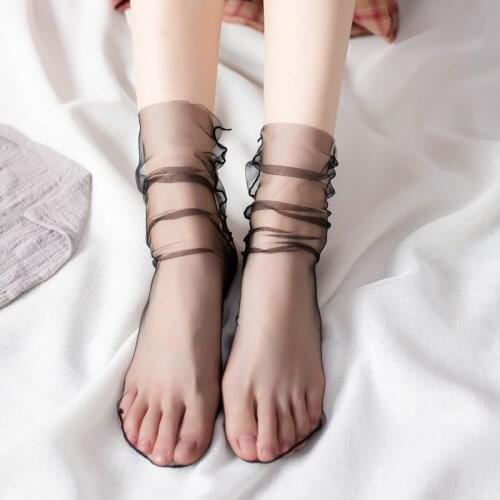 Korean Loose Thin Mesh Womens Socks Japanese Kawaii Harajuku Retro Crew Socks Solid Transparent Summer Streetwear Short Socks
