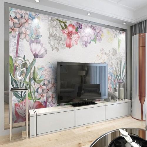 Beibehang Custom Wallpaper 3d Mural European Watercolor Flower Wall Painting Butterfly Art Mural Living Room Sofa 3d Wallpaper