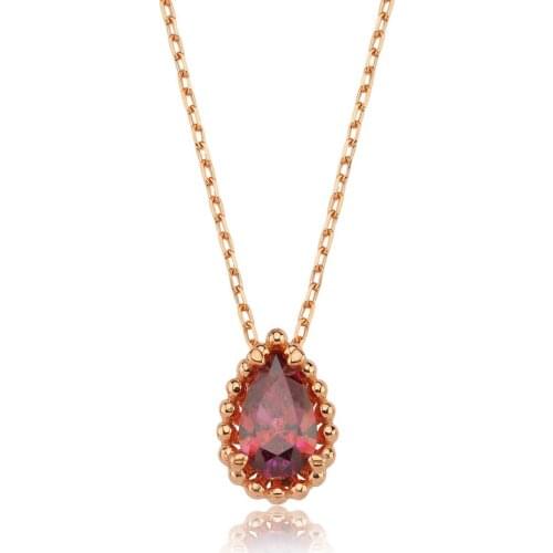 Valori Jewels 0.75 Carat, Zirconia Red Pear Gemstone, Rose Gold Plated, Sterling Silver Necklace