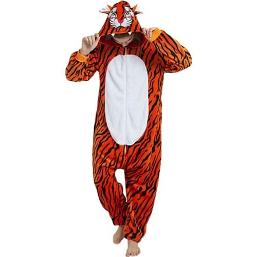 Tiger Kigurumis Onesie Cartoon Animal Black Stripe Pajama Men Women Adult Sleep Suit Festival Street Wear Funny Fantasias Outfit