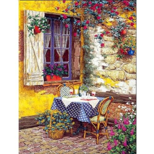 Full Square Embroidery European Style Retro Garden with Windows Diy Diamond Painting Cross Stitch Full Drill Mosaic JX754