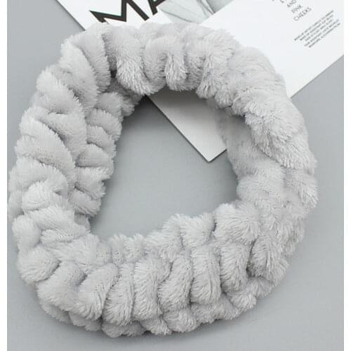 Women Solid Coral Fleece Headband Sweet Elastic Hair Ribbon Ladies Soft Plush Hairband Makeup Hair Bands Hair Accessories