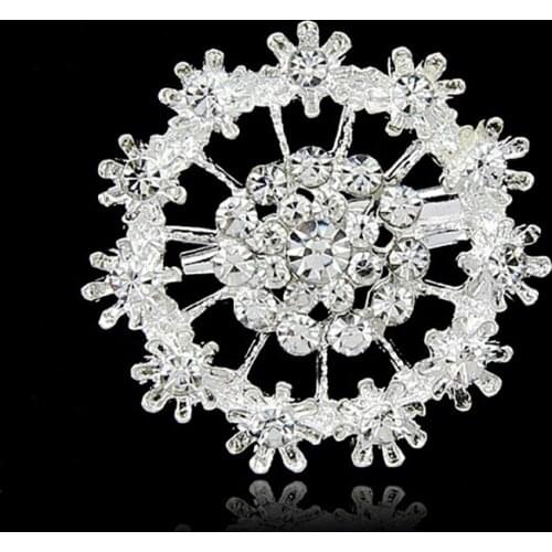 Plated Crystal Rhinestones Diamante Bejeweled Brooch Pins for Wedding Bridal Party Round Bouquet DIY Accessories AB029