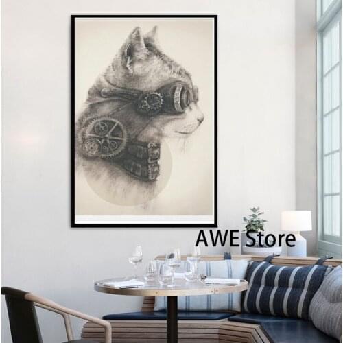Steampunk cat canvas prints Canvas Painting Prints Modern Artwork Wall Art Poster Decoration for Home Office Hotel Apartment
