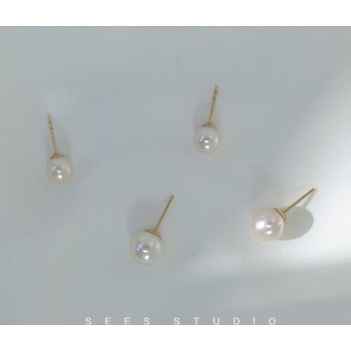 Simple Classic Gentle Elegant Round Pearl Mini 925 Sterling Silver Stud Earrings Vintage Temperament Advanced 18k Gold Plated
