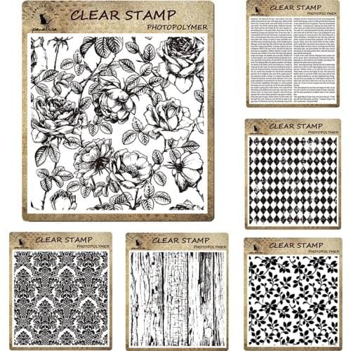 Retro Rose Wood Grain Background Clear Silicone Stamps DIY Scrapbooking Card Making Crafts Kids Xmas Gift Decoration Supplies