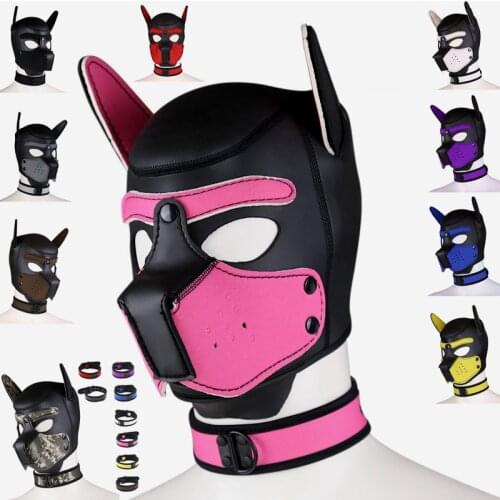 Sex Women Girls Cosplay Masks Puppy Role Play SM Sexy Lady Rubber Helmet Soft Interest Latex Dog Mask Necklace Collar Suit