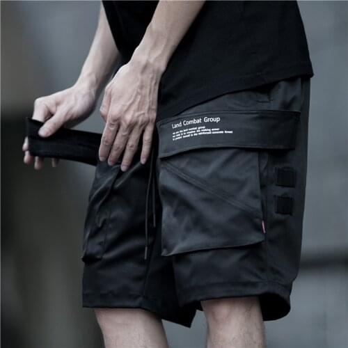 Cargo Shorts Men Hip Hop Summer Streetwear Elastic Waist Sweat Short Sweatpant Short Jogger