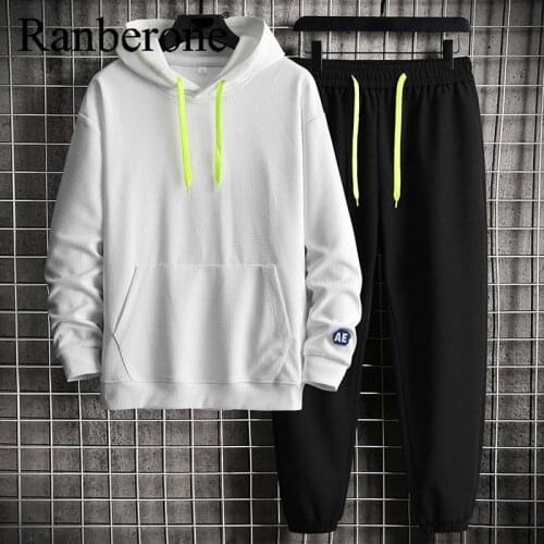 Ranberone Tracksuit Mens Sets Hoodies + Pants Harajuku Sport Suits Casual Sweatshirts Tracksuit Brand Sportswear Harajuku Suits