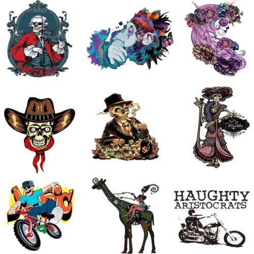 Iron-on Transfers for Clothing Ironing Patches Skull Thermo Stickers Diy Appliques Flex Fusible Transfer Vinyl Adhesive Stripe F