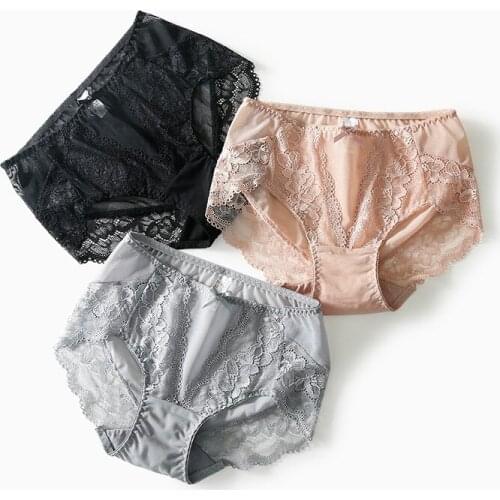 3pcs/Lot Sexy Lace Panties Cotton Bottom Seamless High Waist Xxxl Briefs Set Underpants Big Size Invisible Underwear For Women
