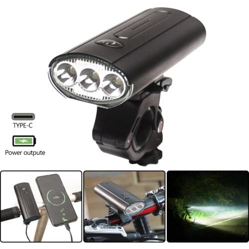 3x T6 Super Bright 6 Light Modes Bike Front Light With Bracket 2 In 1 Power Bank Rechargeable Waterproof Cycling Flasher Lights