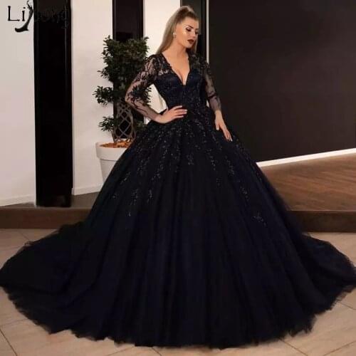 Vintage Black Evening Dresses 2020 Full Sleeves Lace Beaded Tulle Ball Gowns Elegant Long Evening Gowns Lace Up