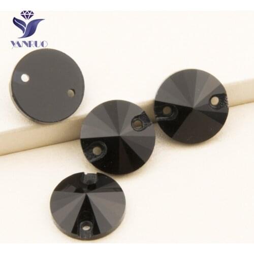 YANRUO 3200 Rivoli Black Color Sew On Crystals Flatback Glass Rhinestones Round Face Stones For Clothing