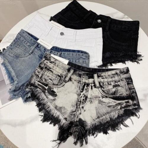 FABPOP 2021 Summer New Design High Street Ripped Tassel Super Short Jeans Women Denim Shorts Vintage GB713