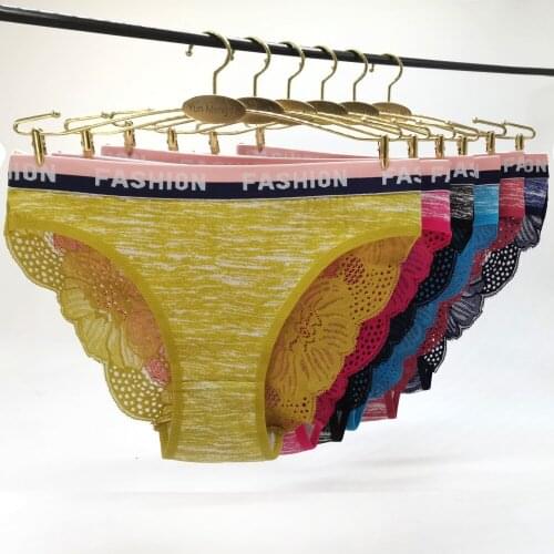 6 Pcs/Lot Ladies Sexy Panties Woman Underwear Lingerie Female Floral Lace Intimates Transparent Womens Underpants Cotton Pantys