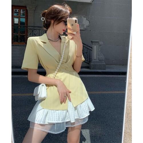 Womens 2021 Korean fashion chic summer candy color commuter youth suit skirt large size fat mm design sense thin suit jacket to