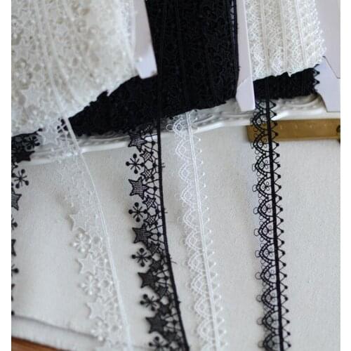 2 Yards/lot High Quality Embroidered White Black Flower Venice Lace Applique Sewing Crafts Scrapbooking Dolls DIY Accessory