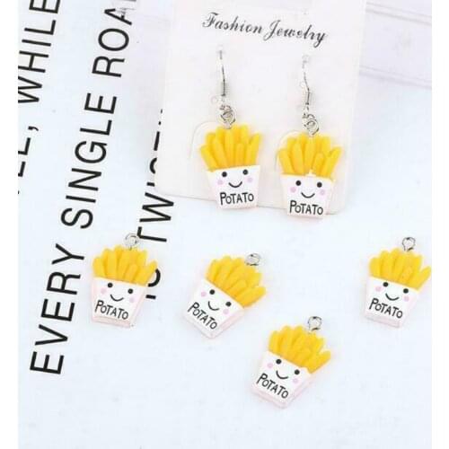 20pcs cute smiley fries resin pendant DIY handmade jewelry earrings accessories